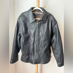 Vintage Saxony Dark Brown Leather Jacket Men’s Size Medium Zip Pockets Lined